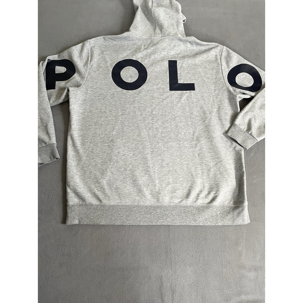 Polo Ralph Lauren Mens 2XLT Gray Pullover Sweatshirt Hooded Big Back Spellout - Picture 2 of 9